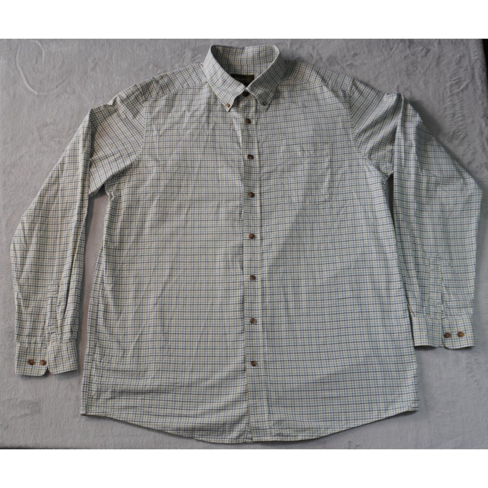 Eddie Bauer‎ Button Down Dress Shirt Mens XLTall Beige Cotton Long Sleeve Casual